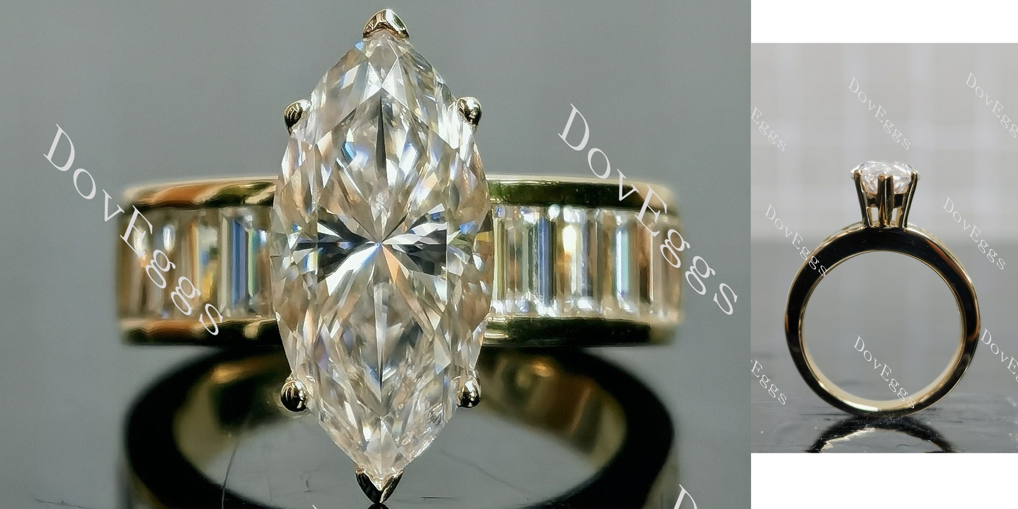 Marquise Modified H&A cut half eternity pave moissanite 