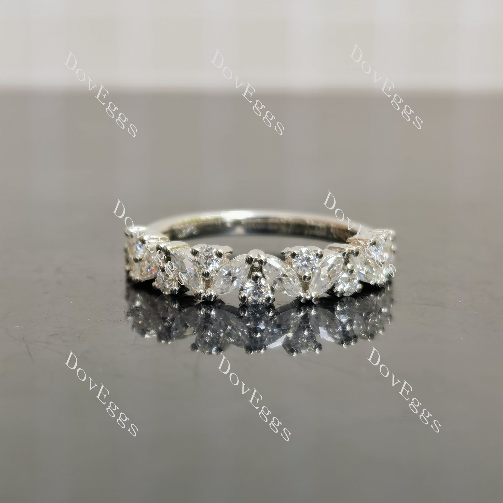 (size 6) Doveggs sterling silver marquise round moissanite wedding band