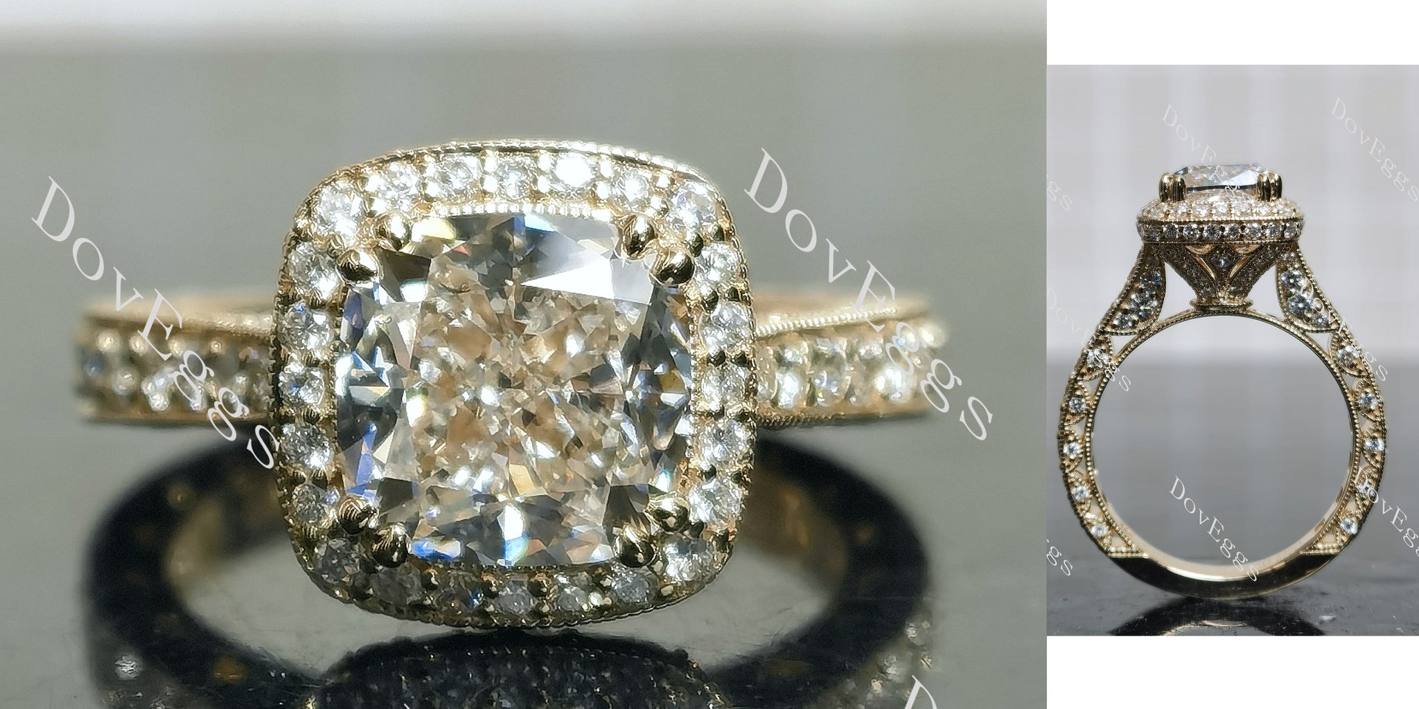 Cushion Halo 3/4 Enternity Vintage Lab Grown Diamond