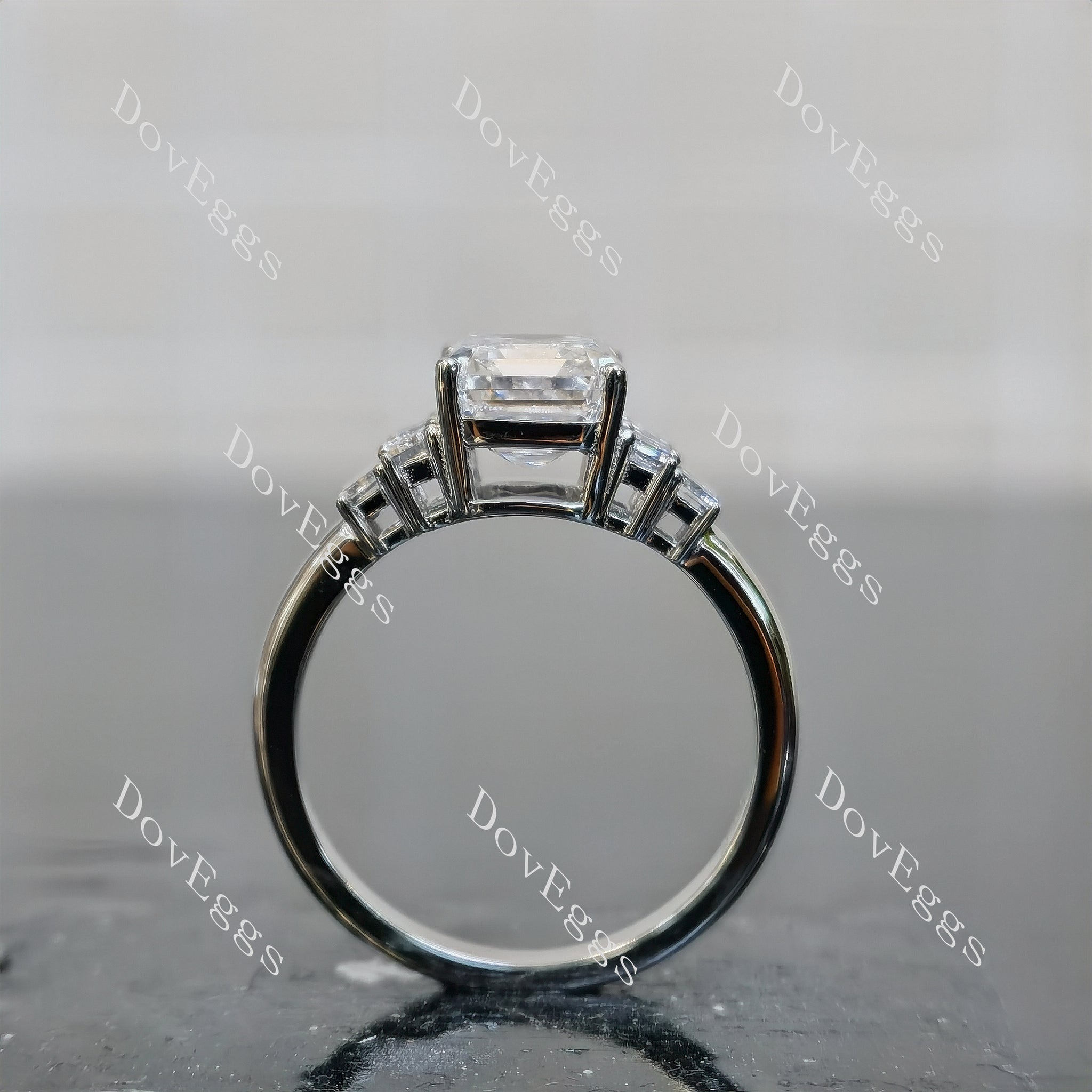 Doveggs Emerald Pave Side Stones Lab Grown Diamond Engagement Ring