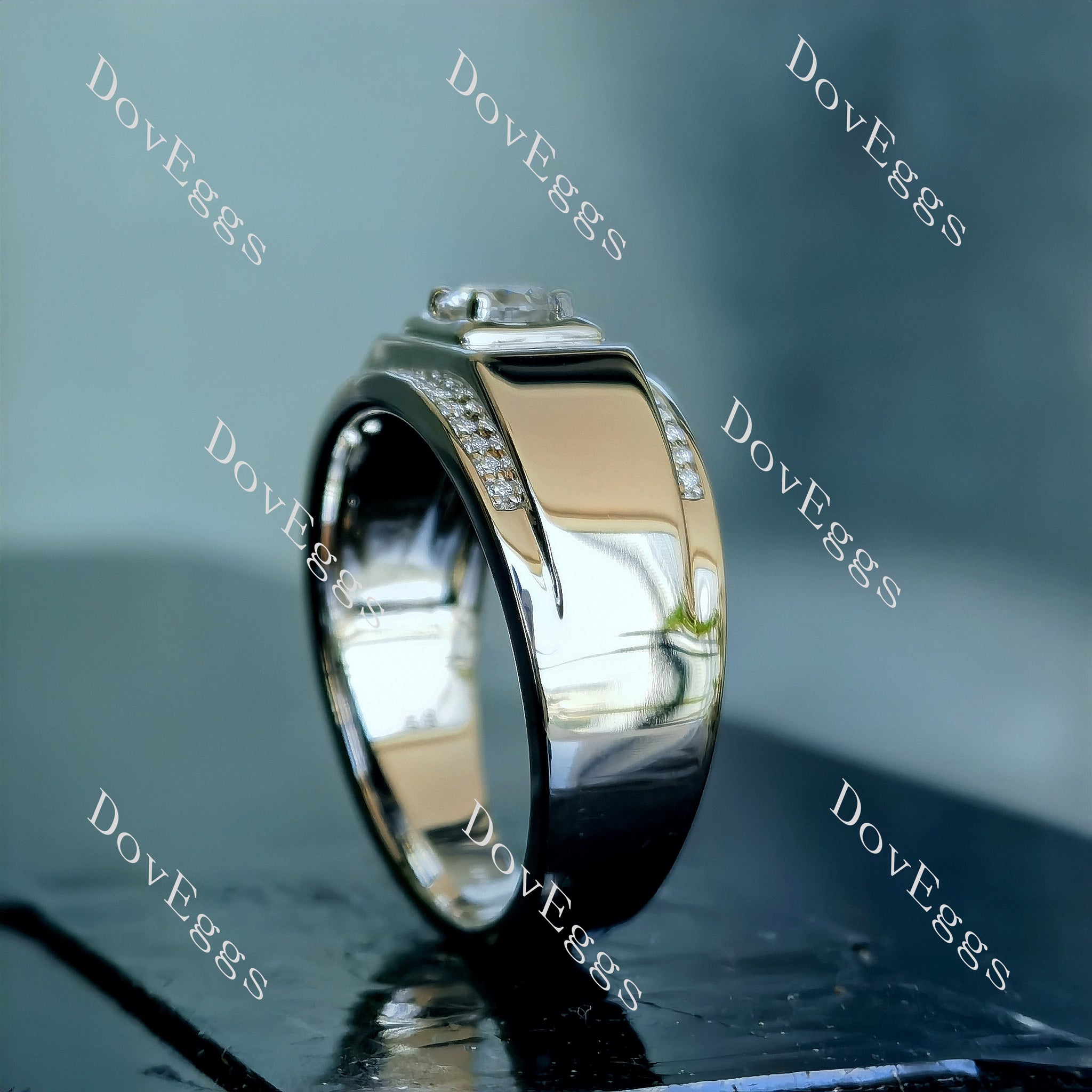 Doveggs round wide pave moissanite engagement ring