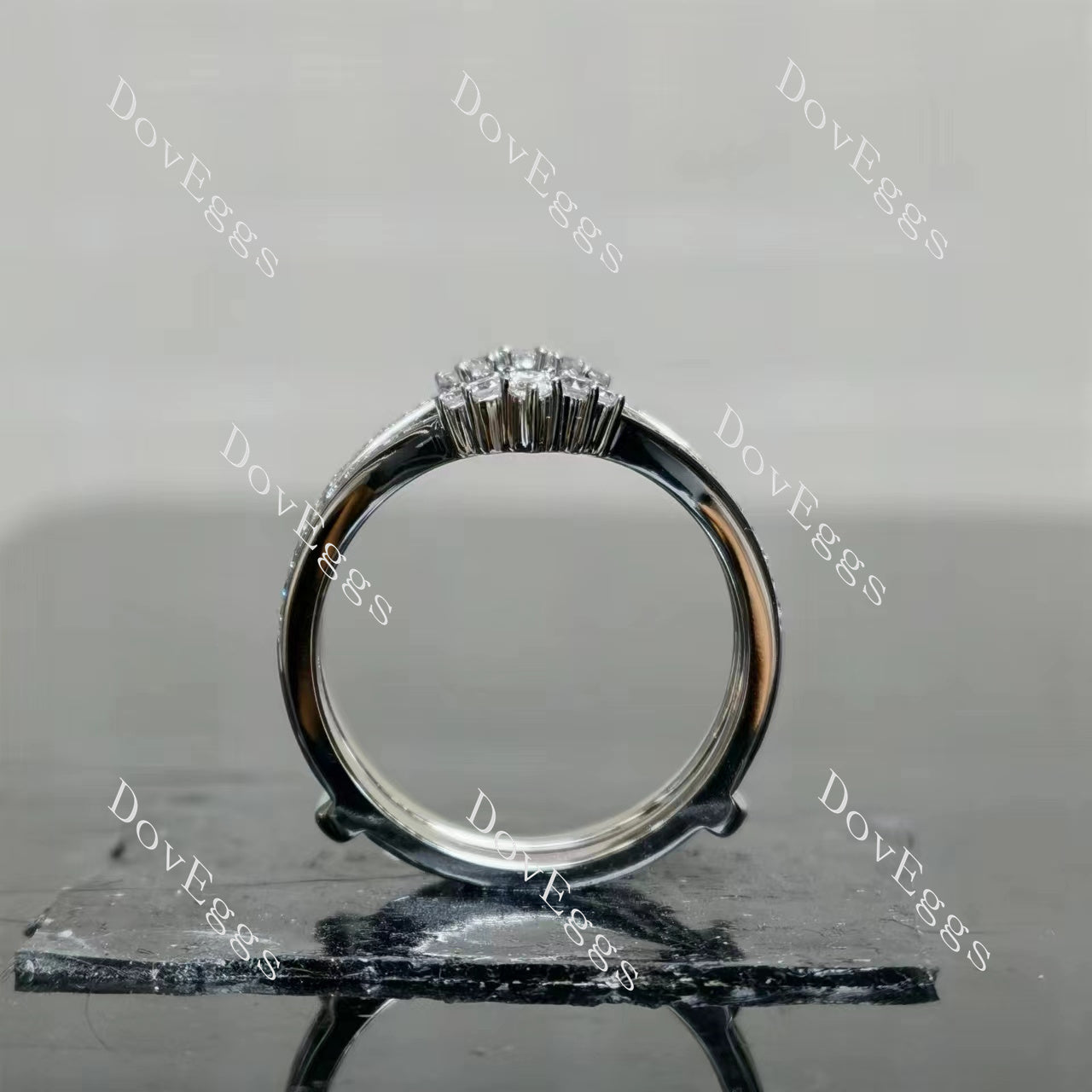 Doveggs pear round pave moissanite/ lab grown diamond accents enhancer/wedding band-5.3mm band width