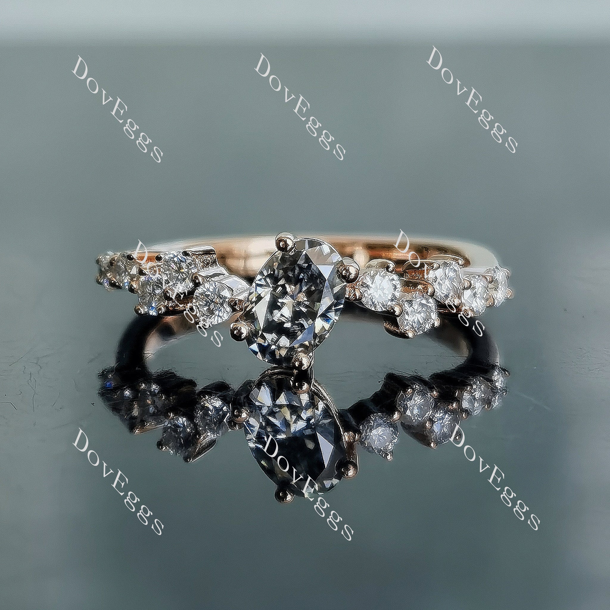 Olive 4*6mm oval art deco stardust grey moissanite engagement ring