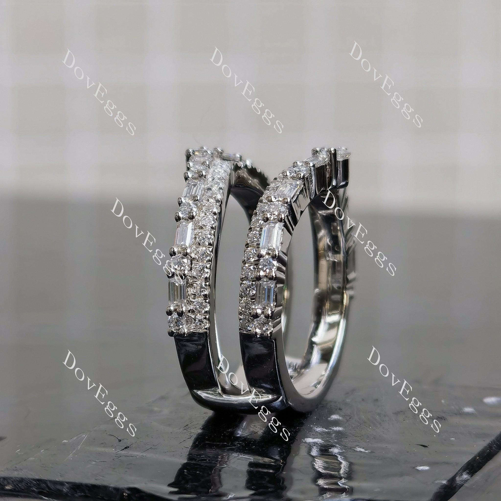 Doveggs emerald half eternity pave colored gem engagement bridal set (2 rings)