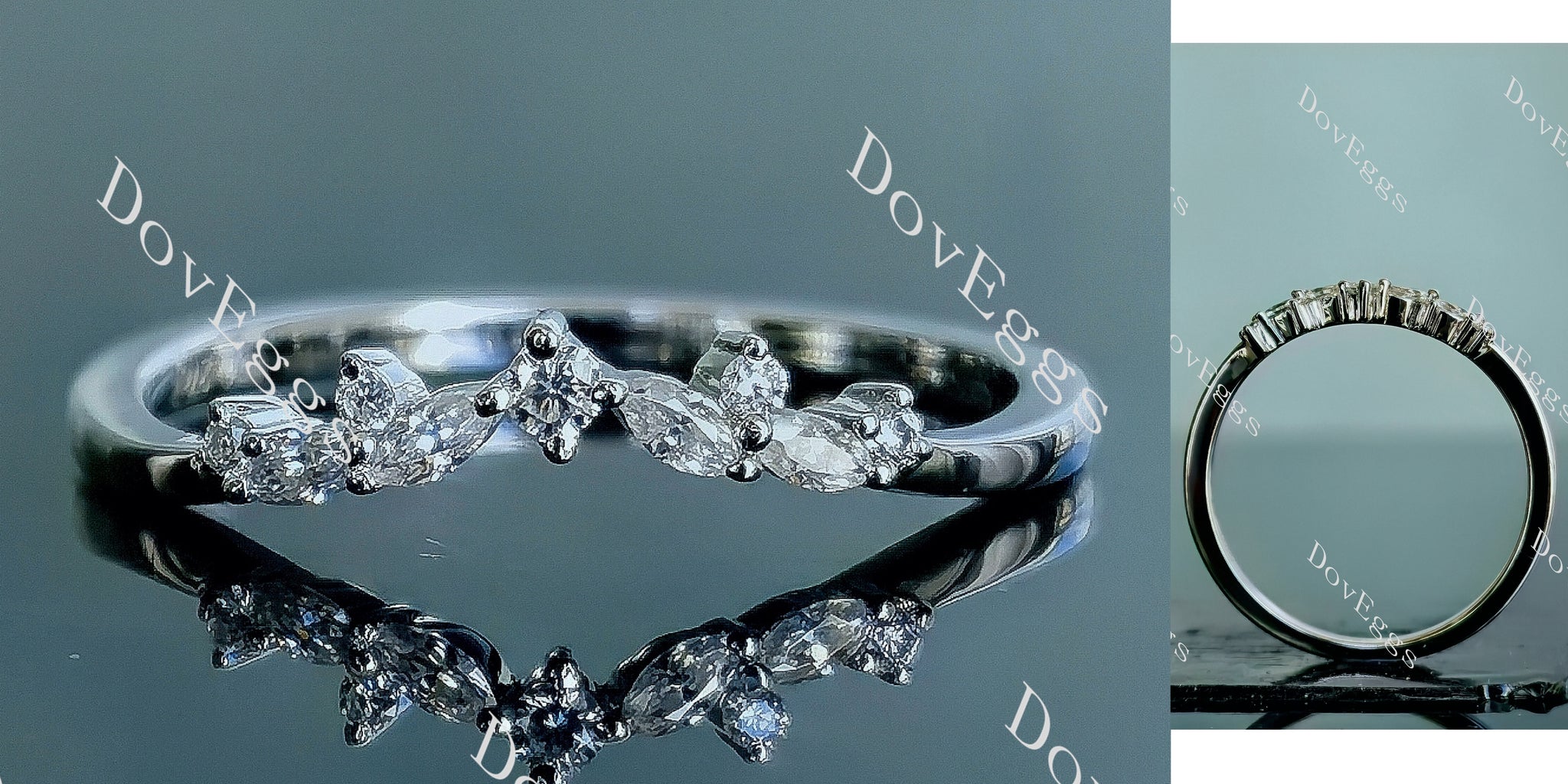 Doveggs marquise round art deco moissanite/lab grown diamond wedding band-1.6mm band width