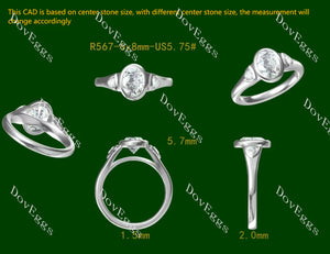 Doveggs bezel three stones engagement ring only semi-mount only(Exclusively to DovEggs Stones)
