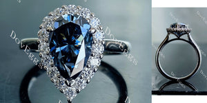 Doveggs pear halo twilight blue moissanite engagement ring