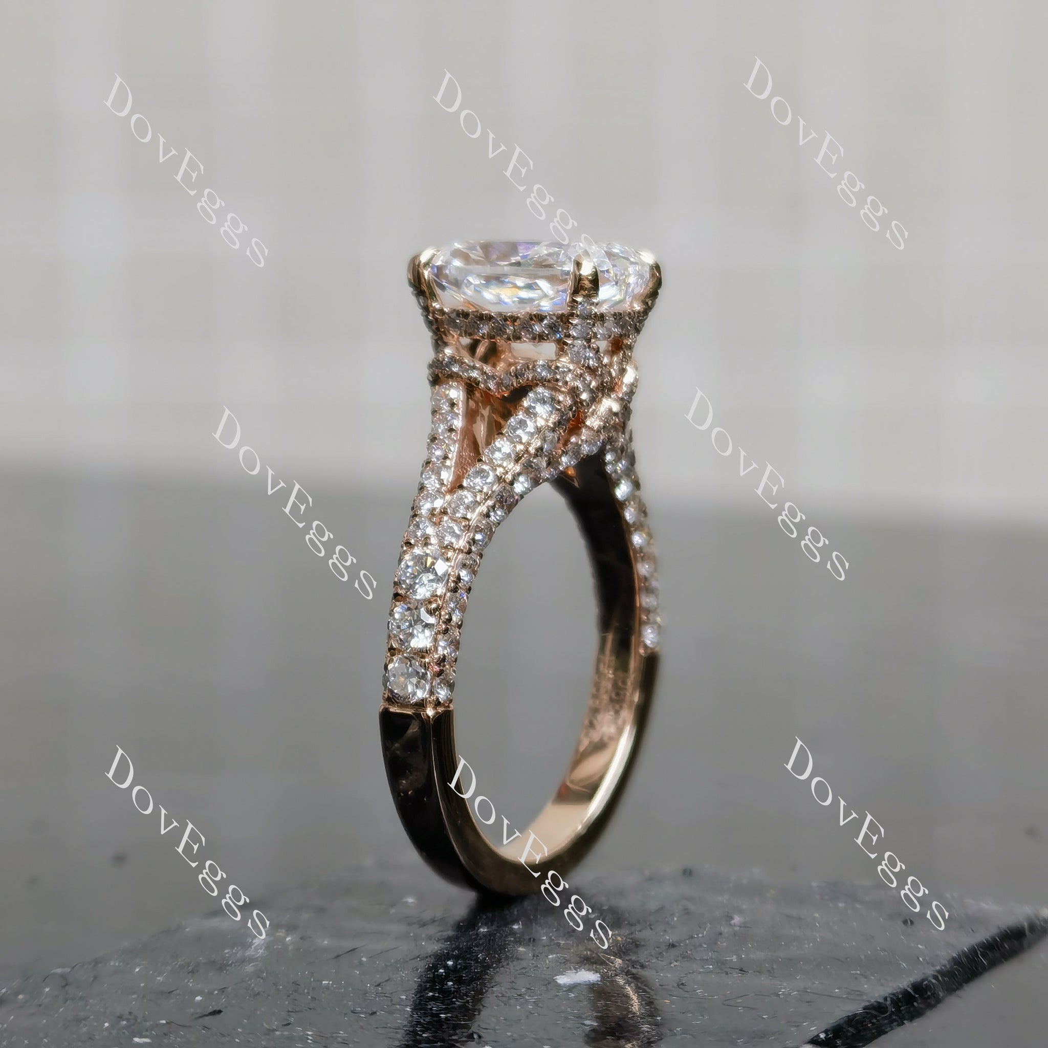 Emily's Hope Cushion Pave Split Shanks Half Eternity Lab Grown Diamond Engagement Ring
