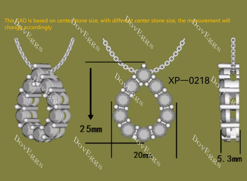 Doveggs round moissanite/lab grown diamond water drop shape pendant necklace(pendant only)