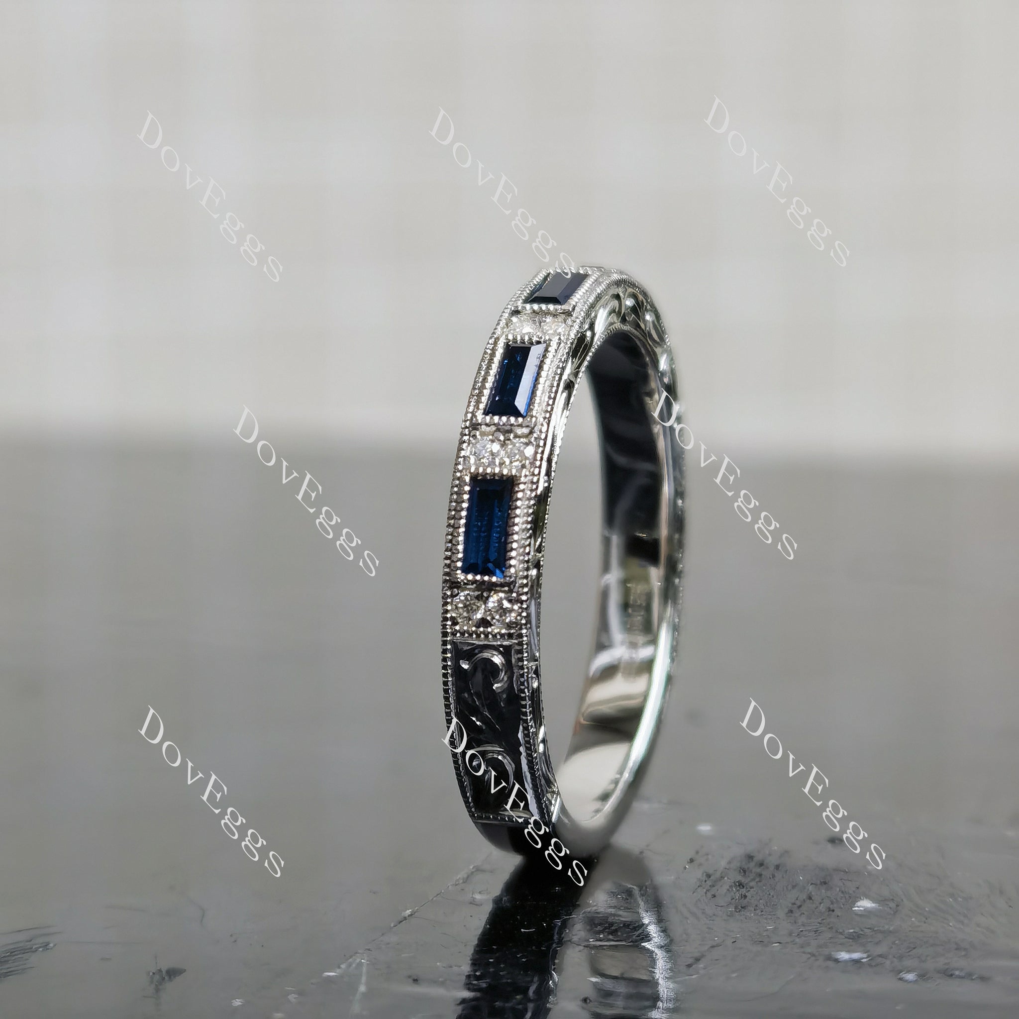 Doveggs baguette channel pave moissantie and birthstone wedding band-3.3mm band width