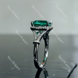 Doveggs 3ct Culombia Emerald Elongated Cushion 3.2cttw Moissanite Stones Sterling Silver Ring