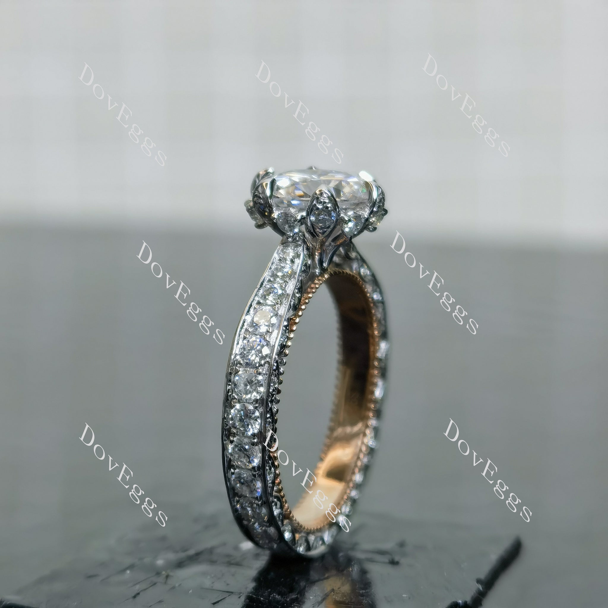 (size 6) Doveggs sterling silver & plated with yellow gold 1.5ct round moissanite engagement ring