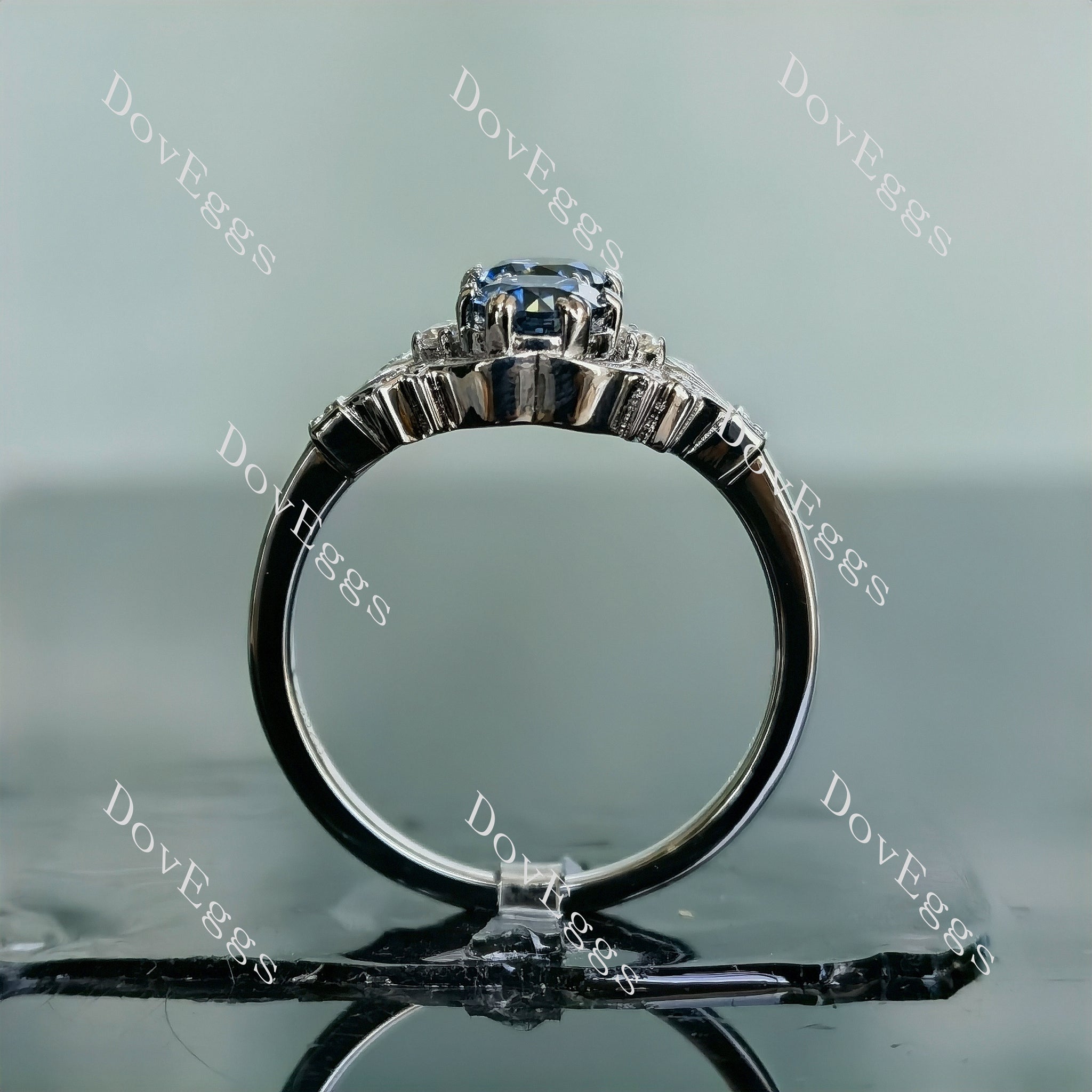 Doveggs round two-stone vintage twilight blue moissanite engagement ring