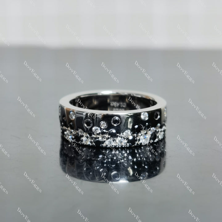 (size 5) Doveggs sterling silver 1.43cttw moissanite and black sapphire wedding band