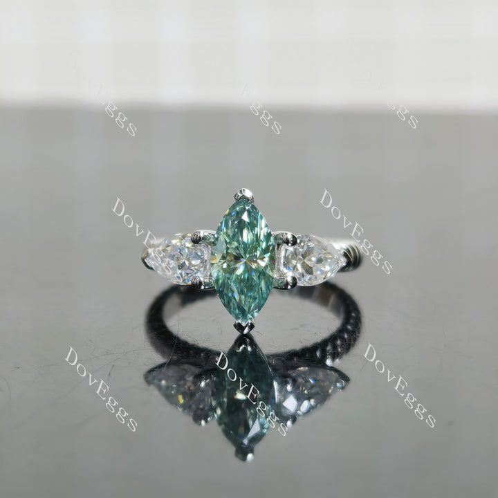 (size 4.75) Doveggs sterling silver 1ct marquise colored moissanite engagement ring