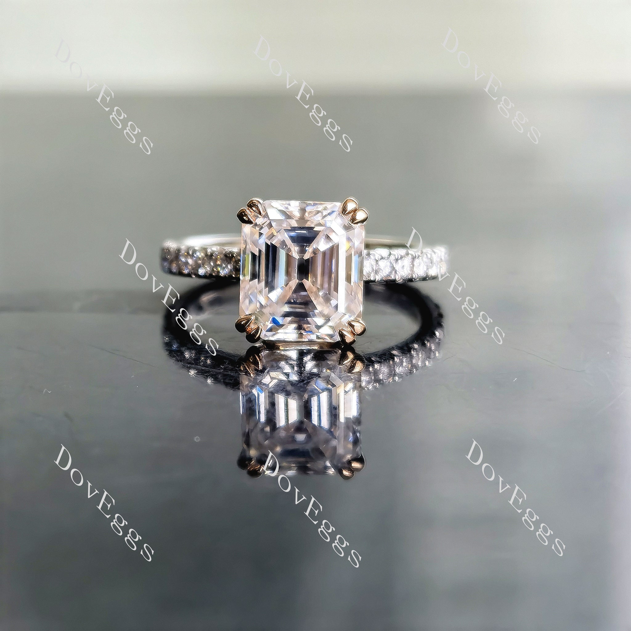 Doveggs Elizabeth Taylor Krupp cut eternity pave moissanite engagement ring