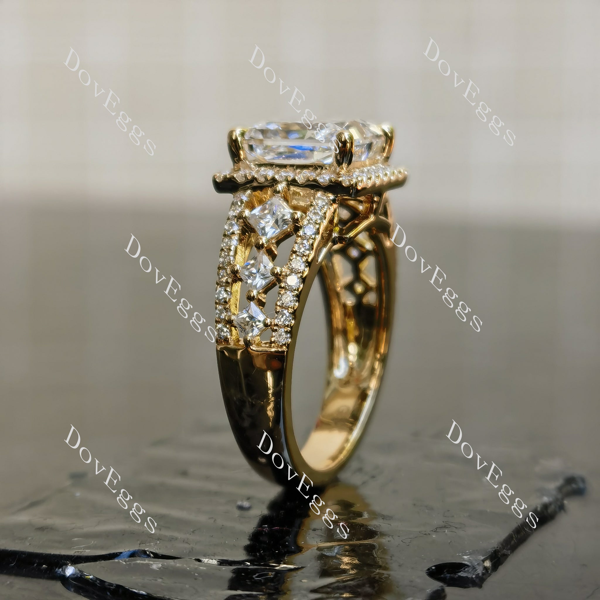Doveggs Princess Halo Art Deco Lab Grown Diamond Engagement Ring
