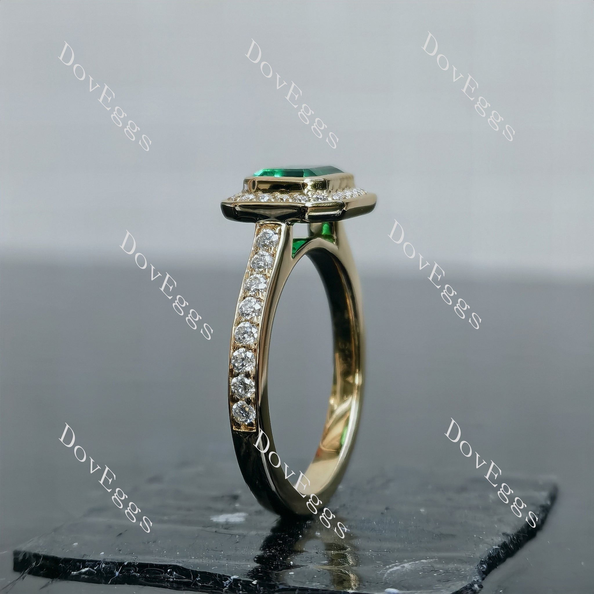 Doveggs emerald halo colored gem engagement ring
