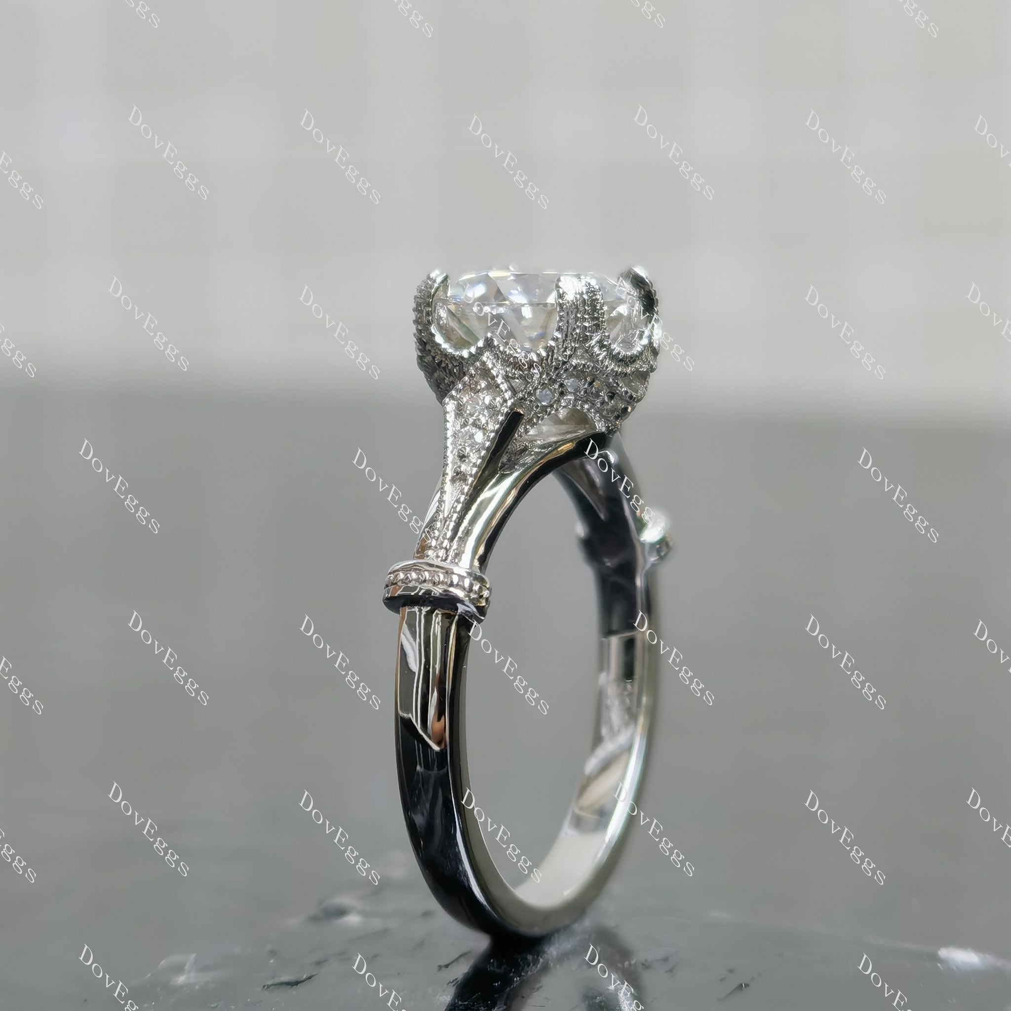 (size #6 & #9) Doveggs round moissanite sterling silver engagement ring