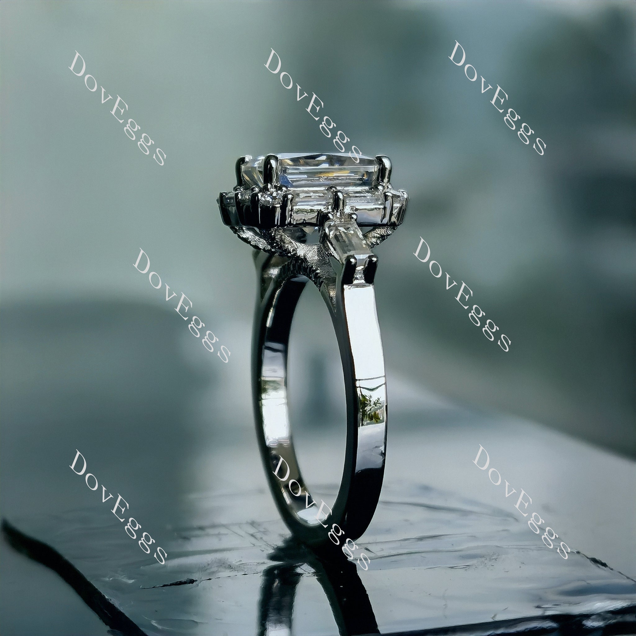 Doveggs radiant halo pave moissanite engagement ring