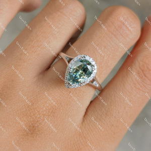 (size 6.25-6.5)Doveggs 3ct peacock blue pear moissanite engagement SS ring