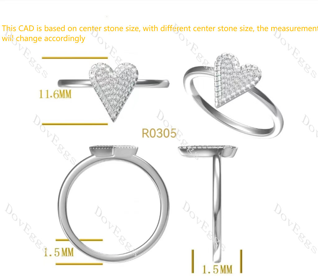 DovEggs heart shaped round moissanite/lab grown diamond wedding band