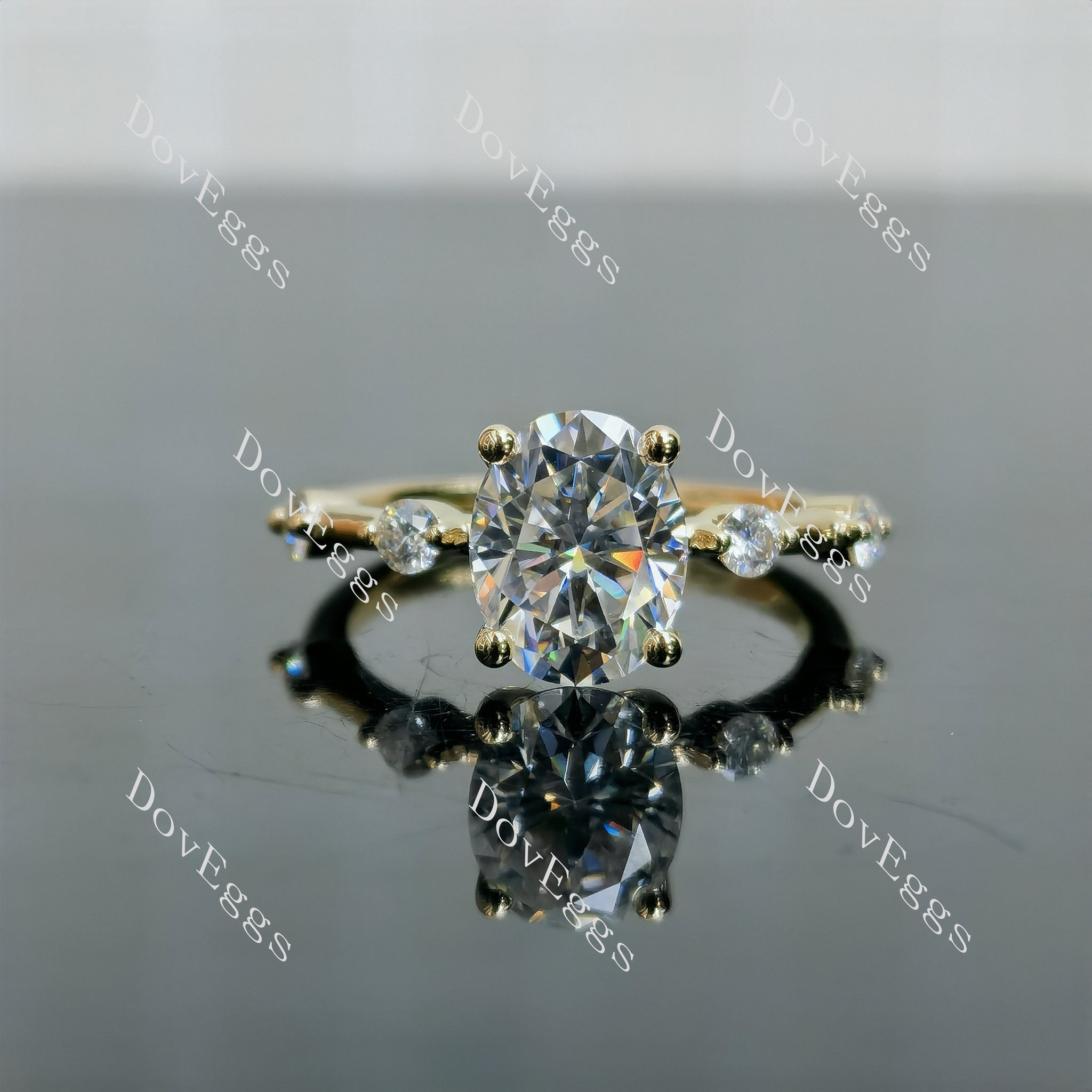 Doveggs oval pave side stones moissanite engagement ring