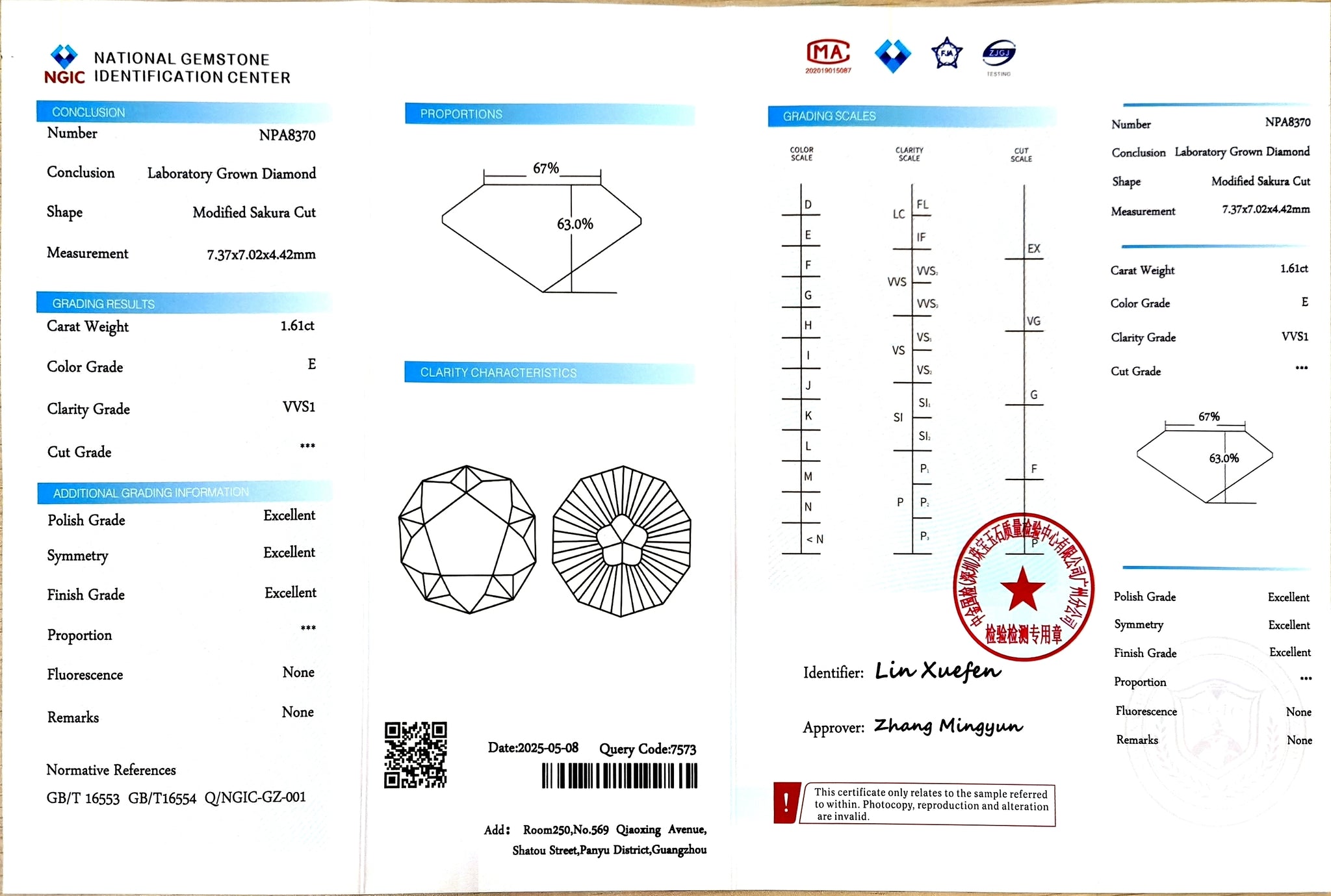 1.61ct Modified Sakura Cut Lab Diamond - E Color VVS1 | Doveggs Certified