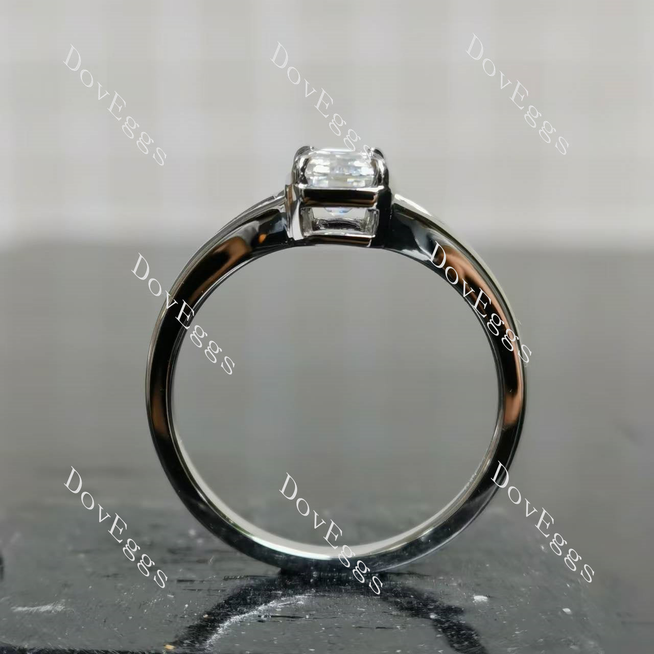Doveggs emerald solitaire split shanks moissanite engagement ring