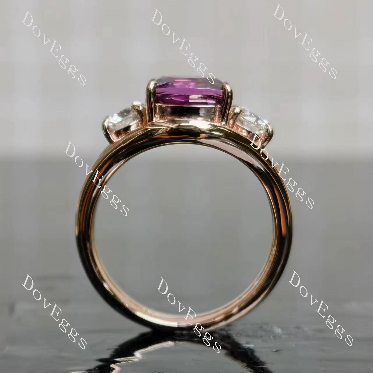 Jadea cushion pave split shanks three stones colored gem engagement ring