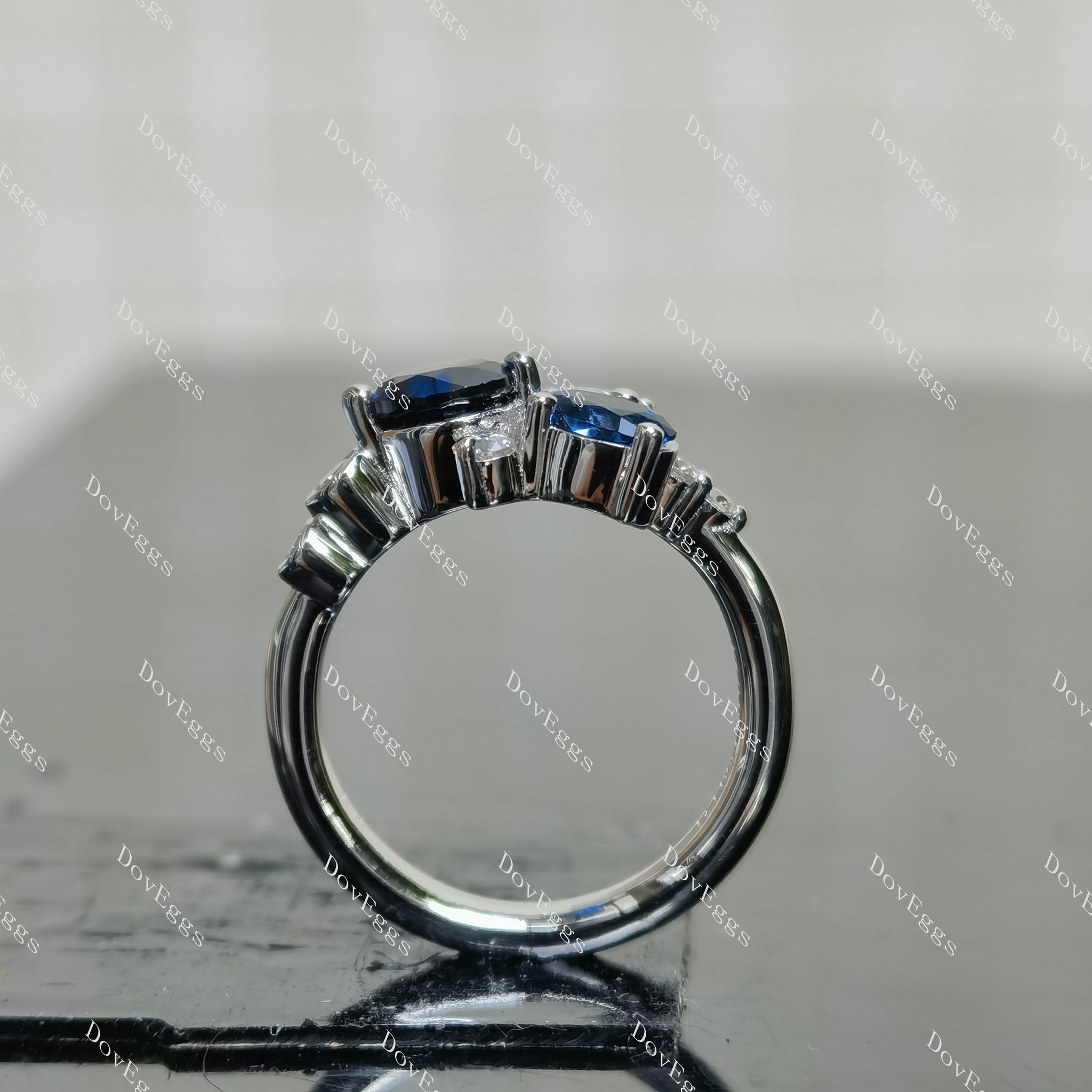 (size 3)Doveggs round blue sapphire stone engagement SS ring