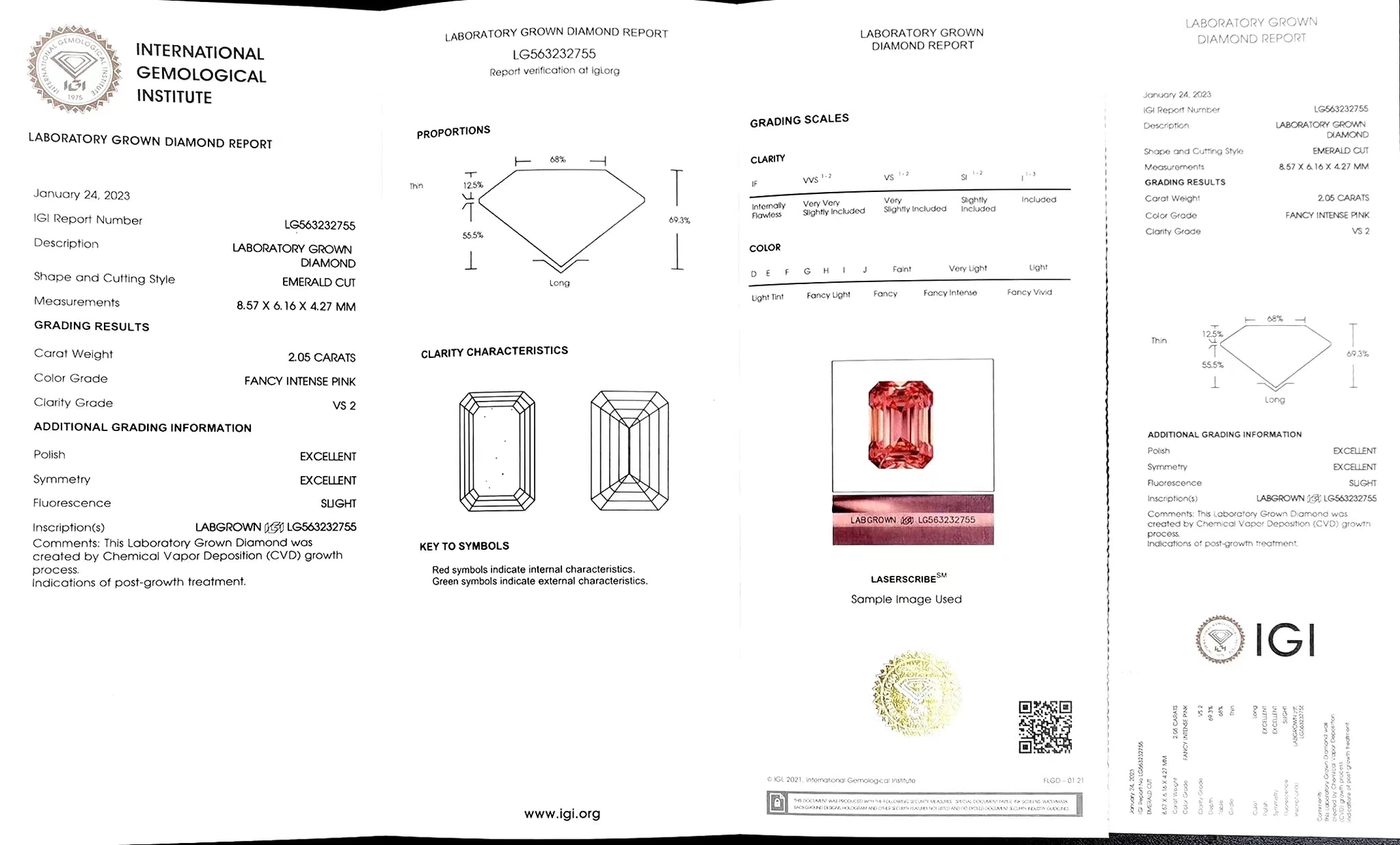 Doveggs 2.05ct emerald VS2 Clarity Excellent cut fancy intense pink lab diamond stone(certified)