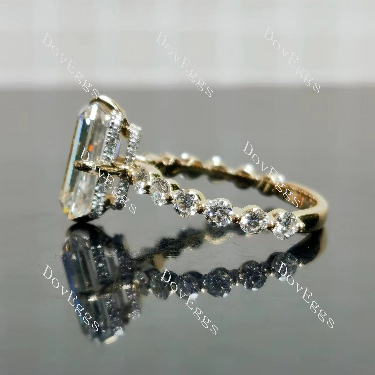 Doveggs Emerald Pave 3/4 Eternity Lab Grown Diamond Engagement Ring