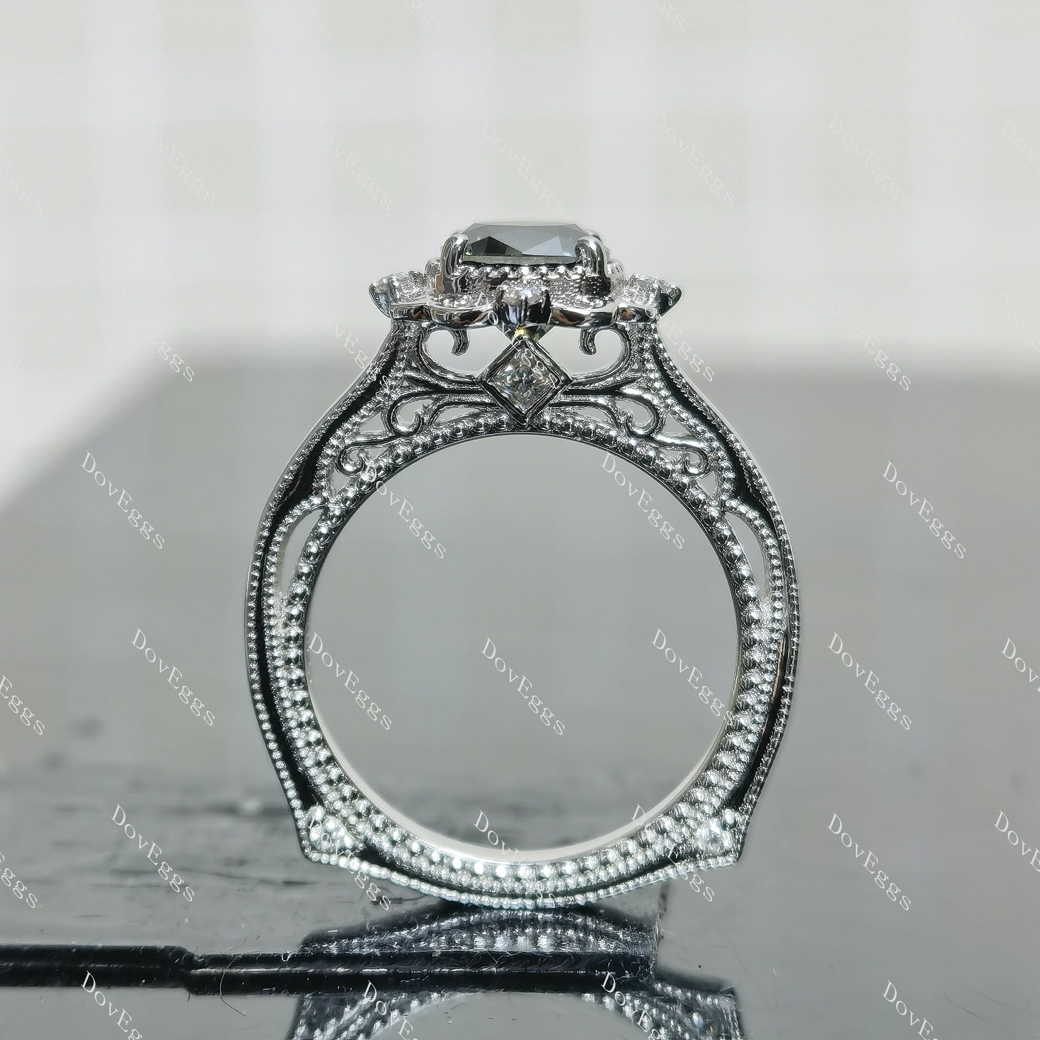 (size 5)Doveggs 1ct olive green cushion moissanite engagement SS ring
