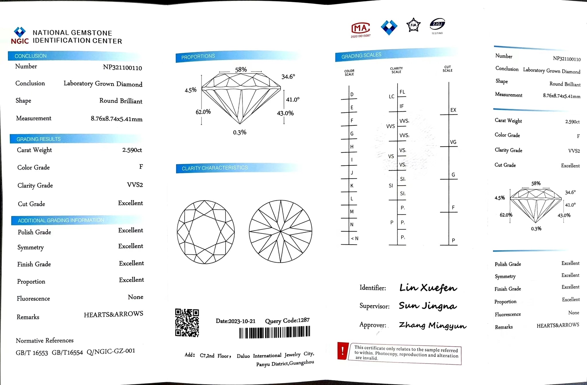 Doveggs 2.59ct Round F Color VVS2 Clarity Excellent cut lab diamond stone(certified) (Sold by #22526， 20%）