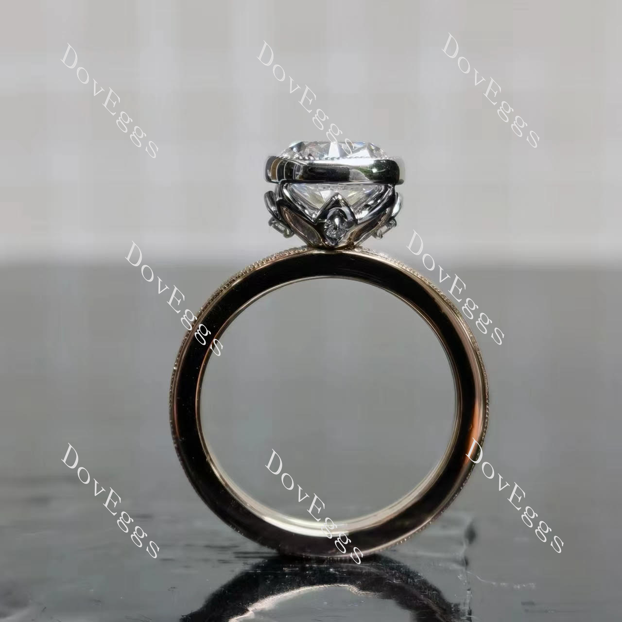 (size 5.5) Doveggs 10k rose gold & white gold & yellow gold 2.248ct cushuion Excellent cut lab grown diamond ring(certified)