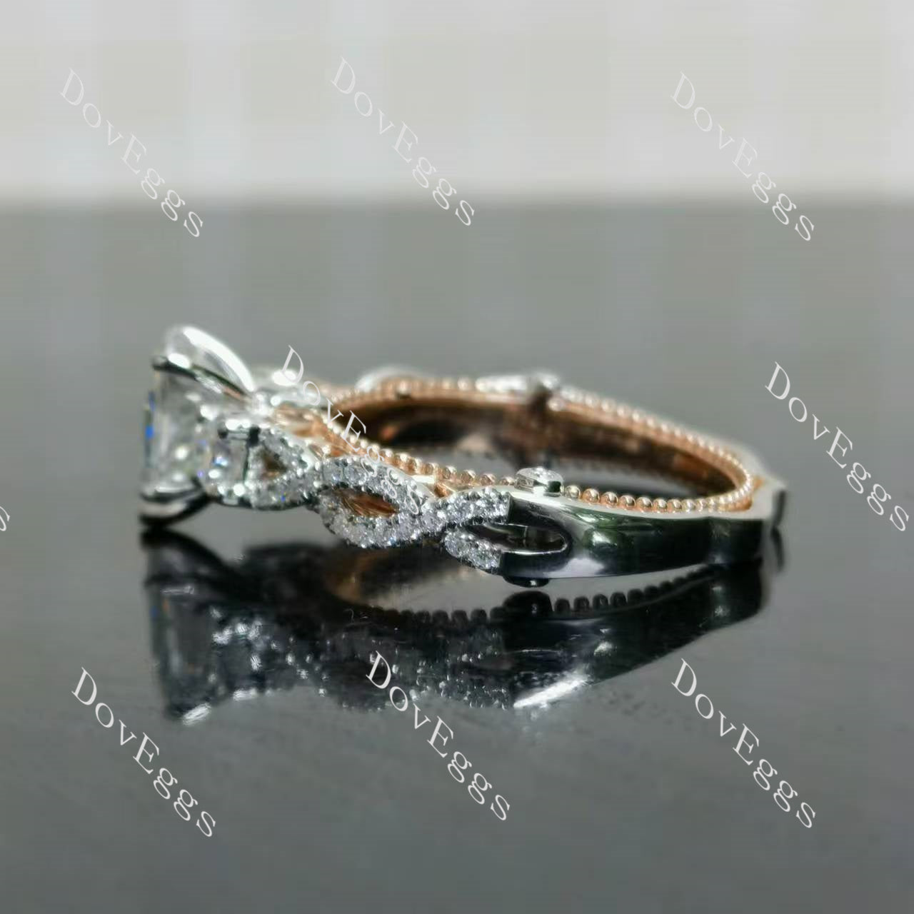 Doveggs pear pave vintage moissanite engagement ring