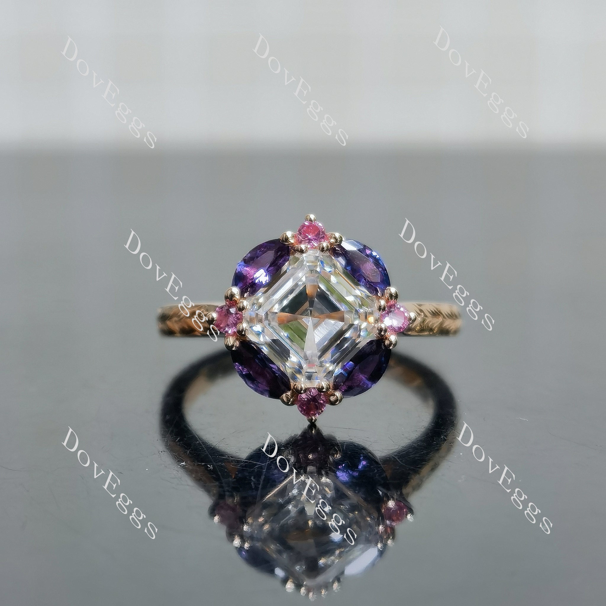 Summer Sunsets Asscher Halo Carved Vintage Lab Grown Diamond Engagement Ring