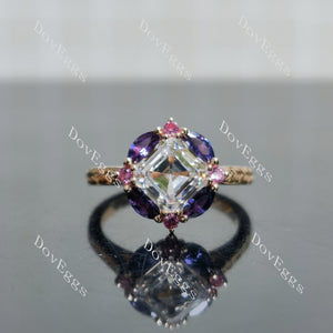 Summer Sunsets Asscher Halo Carved Vintage Lab Grown Diamond Engagement Ring
