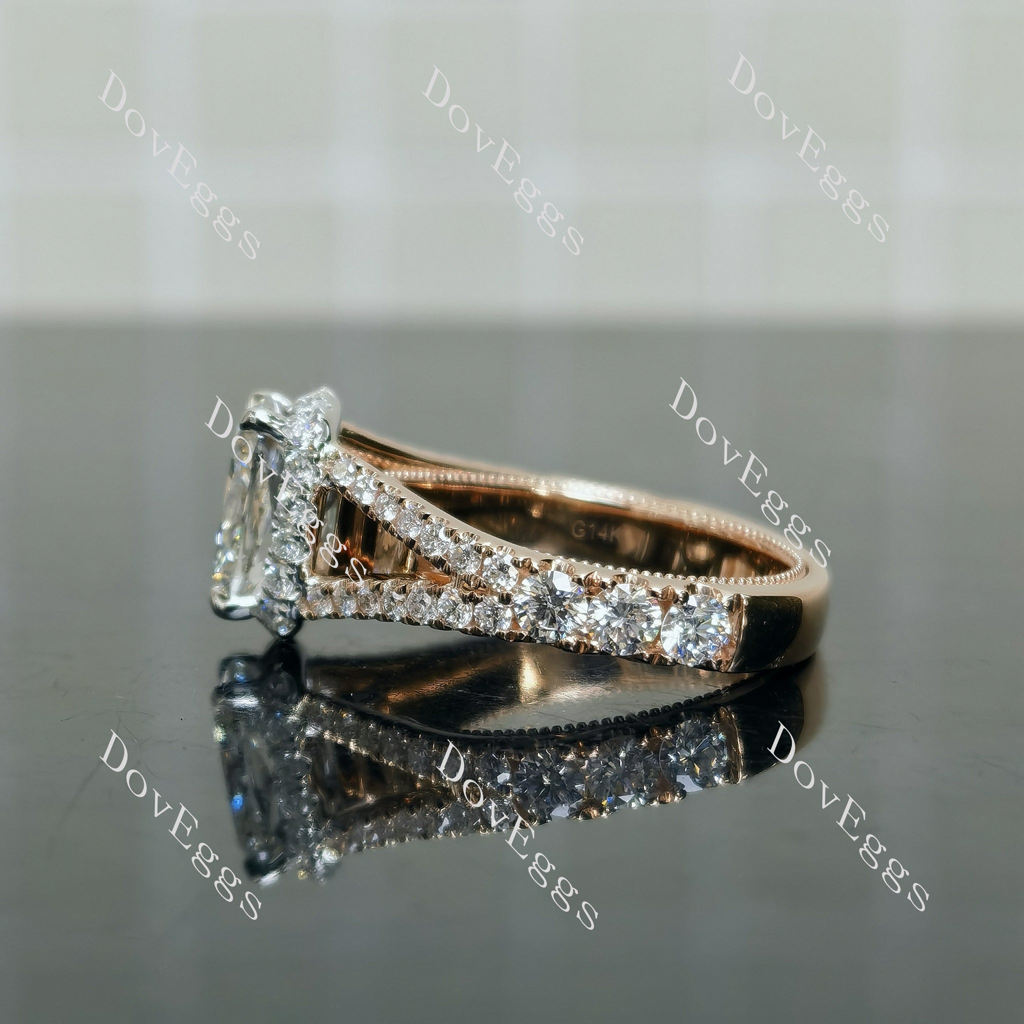 Doveggs Cushion Halo Split Shanks Lab Grown Diamond Engagement Ring