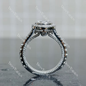 Doveggs Oval Bezel Halo Split Shanks 3/4 Eternity Lab Grown Diamond Engagement Ring
