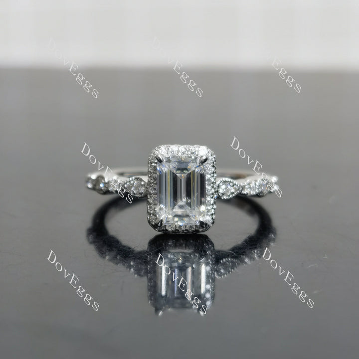(size 6.75) Doveggs sterling silver 1ct emerald moissanite engagement ring