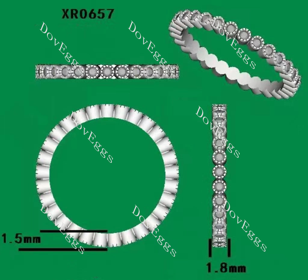 Doveggs round full eternity moissanite/lab grown diamond wedding bands-1.8mm band width