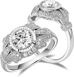 DovEggs 1ct round vintage floral moissanite engagement ring