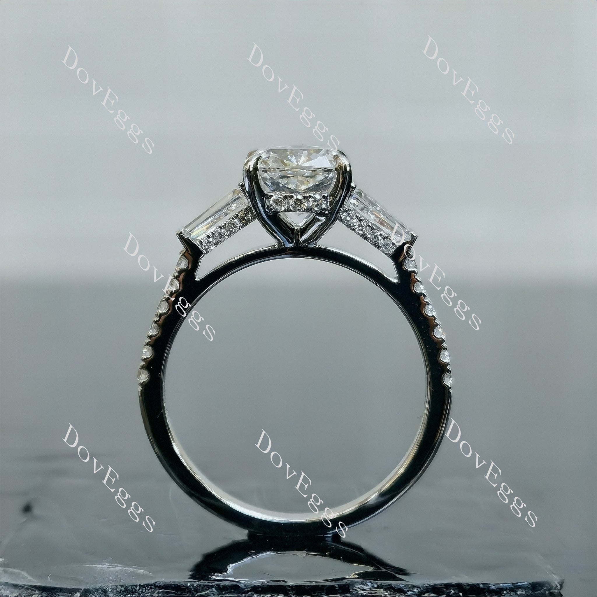Doveggs Cushion Pave Half Eternity Lab Grown Diamond Engagement Ring