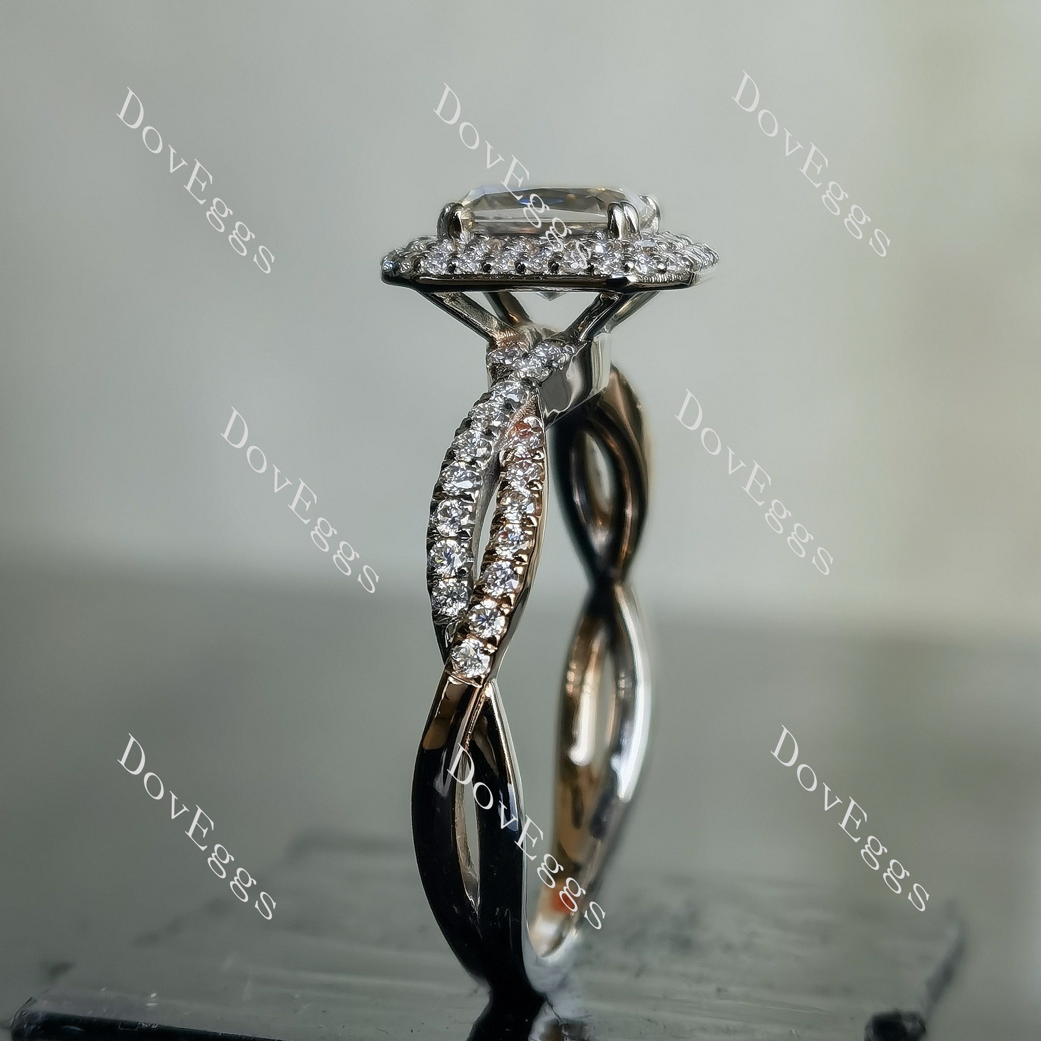 Doveggs radiant double halo pave moissanite engagement ring