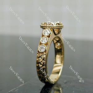 Doveggs round bezel pave art deco vintage moissanite engagement ring