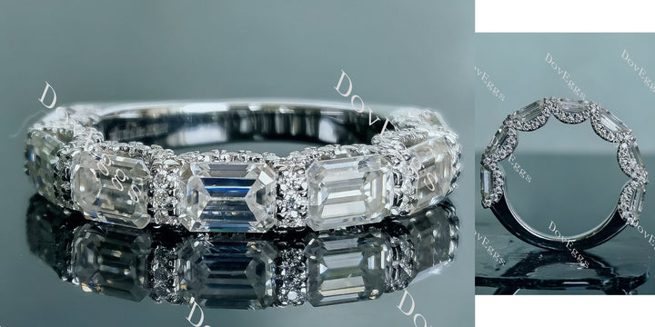 Doveggs emerald art deco pave moissanite/Lab grown diamond wedding band-2.5mm band width - DovEggs-Seattle