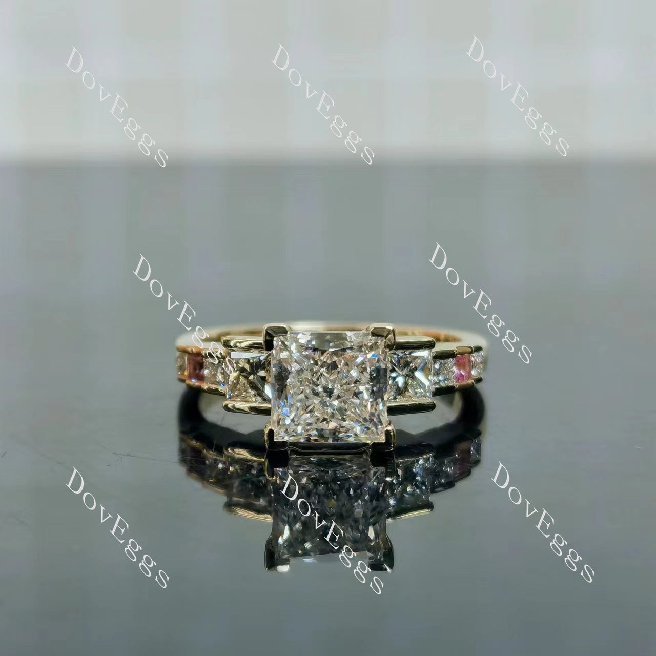 Doveggs Princess Bezel Side Stones Lab Grown Diamond Bridal Set (2 rings)