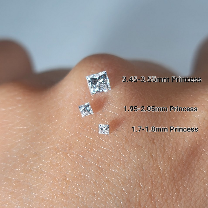 Doveggs 3.45-3.55mm/1.95-2.05mm/1.7-1.8mm princess lab diamond accents